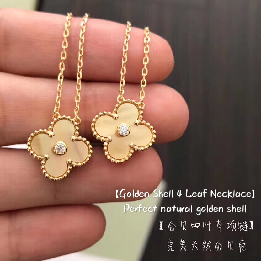 172844S VCA Limited Edition Golden Shell 4 Leaf Necklace【Sterling 